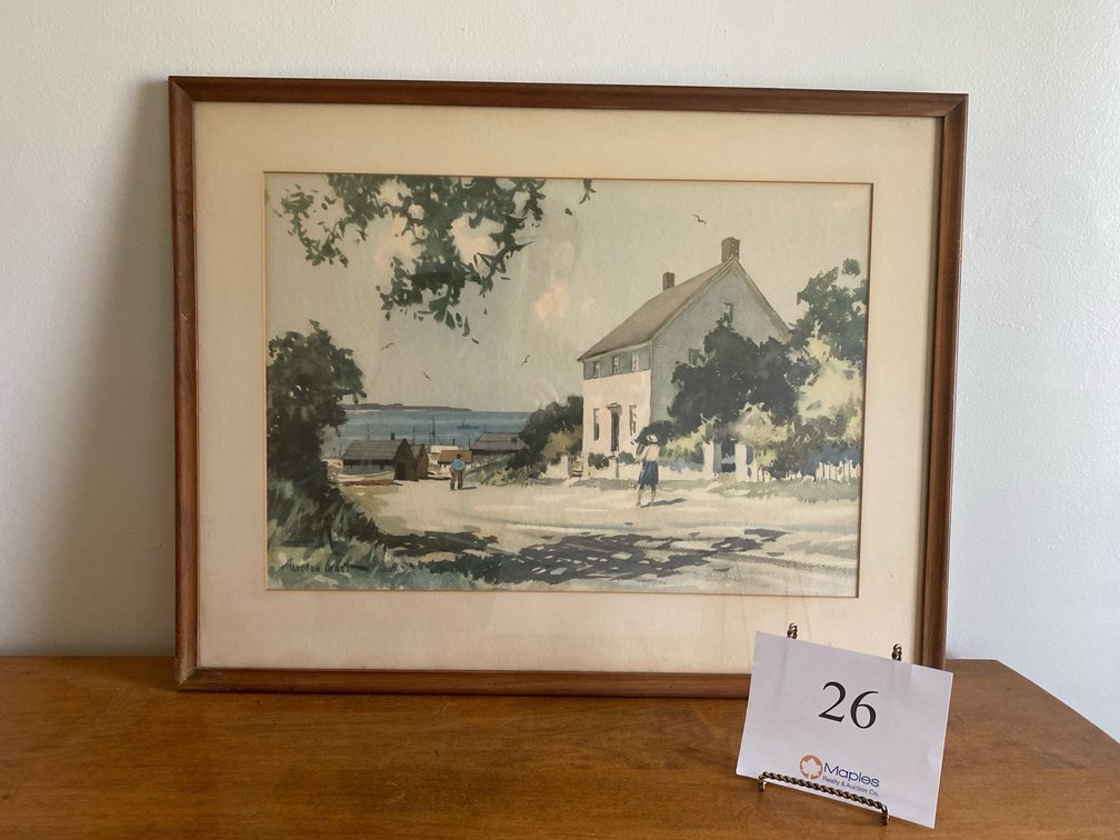 SIGNED FRAMED ART TITLED HOUSES BY THE SEA, ALERDON GRANT  