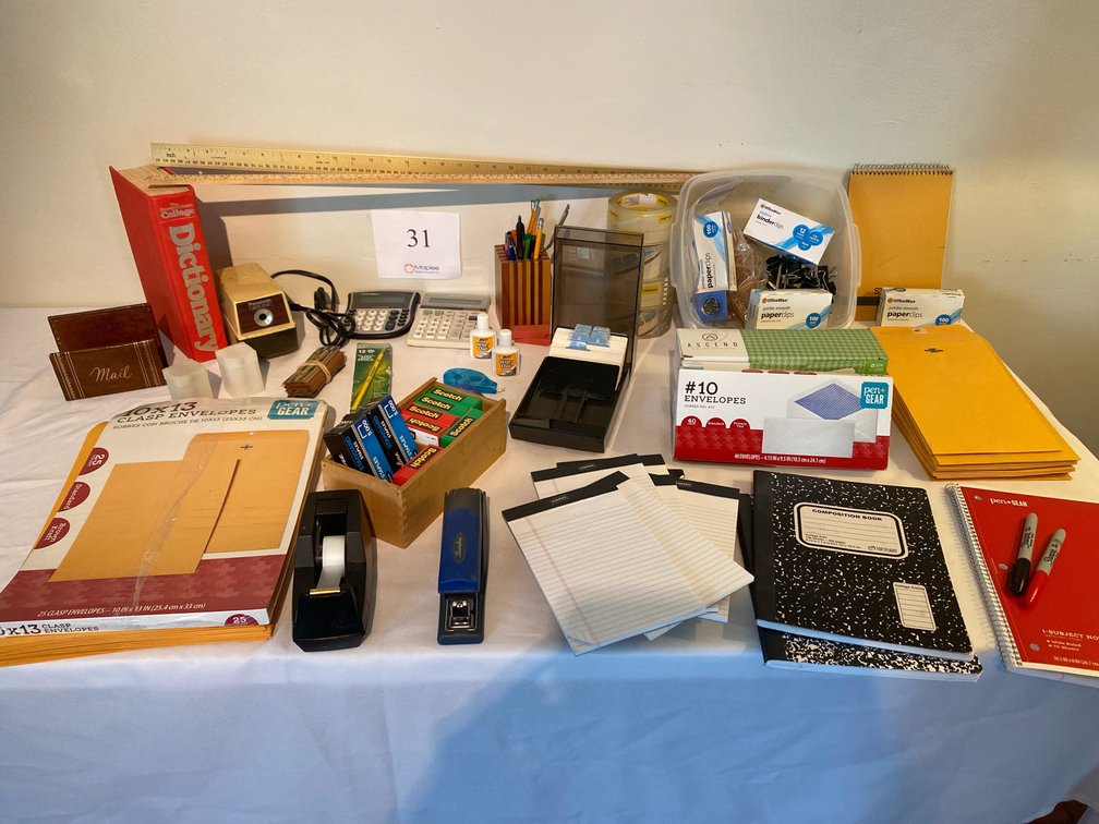 VARIOUS OFFICE SUPPLIES , BLACK SOFT COMPUTER/ BRIEFCASE