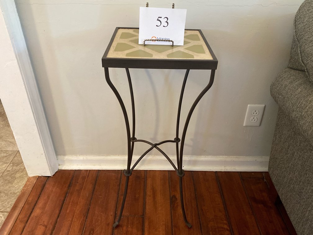 ROD IRON SIDE TABLE WITH COLORED TOP 