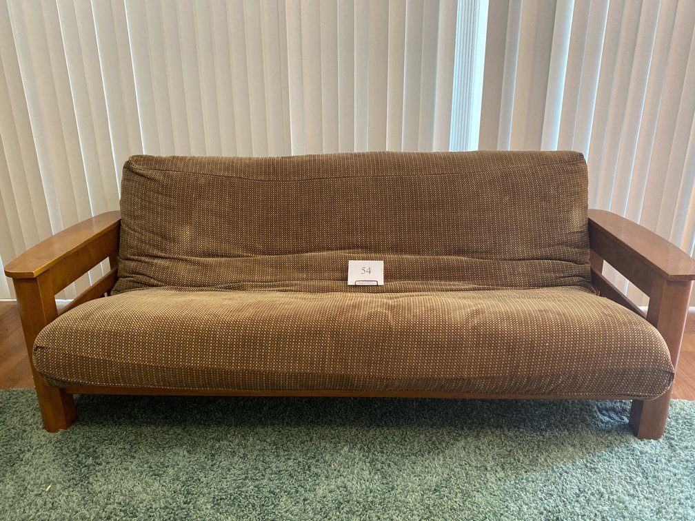 FUTON WITH ARM REST STORAGE 92”L