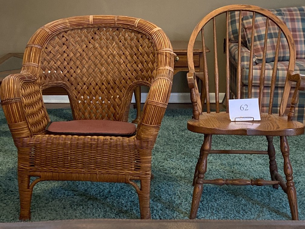 WHICKER CHAIR AND WOODEN CHAIR