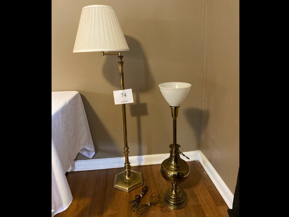 BRASS FLOOR LAMP 52.5”H AND A BRASS TABLE LAMP 33.5”H