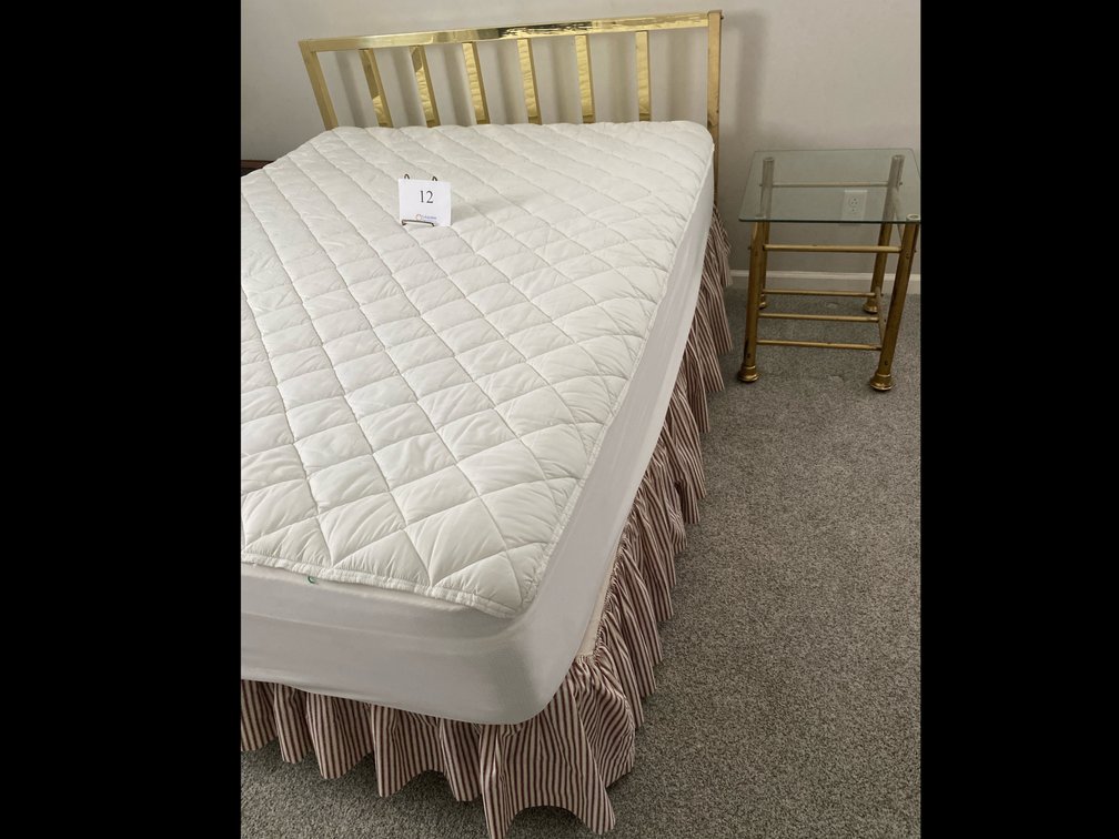 BRASS QUEEN BED WITH MATTRESS AND BRASS NIGHTSTAND