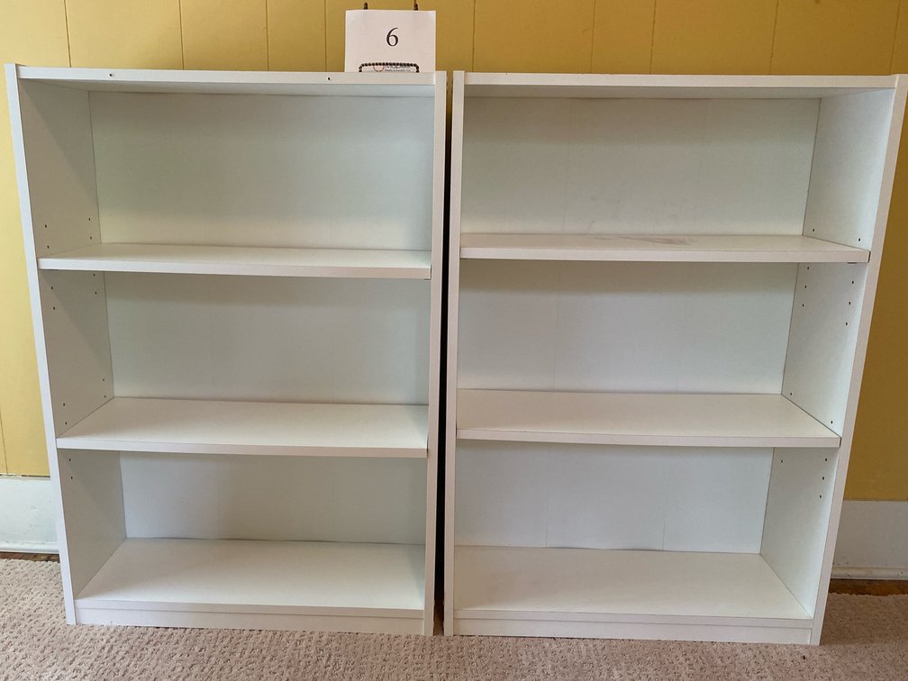 2 WHITE SHELVES 35”Hx25”Wx9.5”D