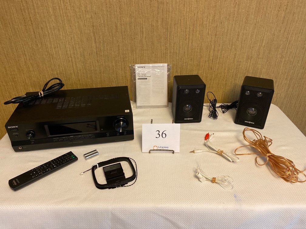 SONY FM/AM STEREO RECEIVER WITH REMOTE, INSIGNIA SPEAKERS, SPEAKER WIRE