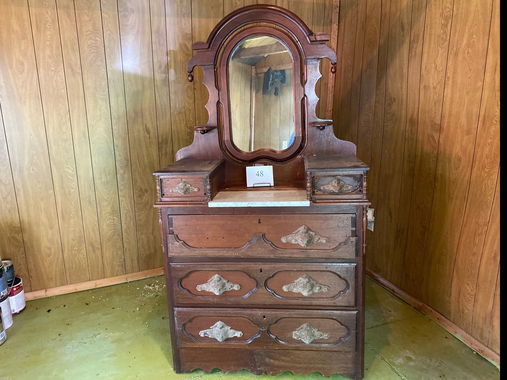 VINTAGE DRESSER WITH MIRROR 72Hx38.5Wx17.5”D
