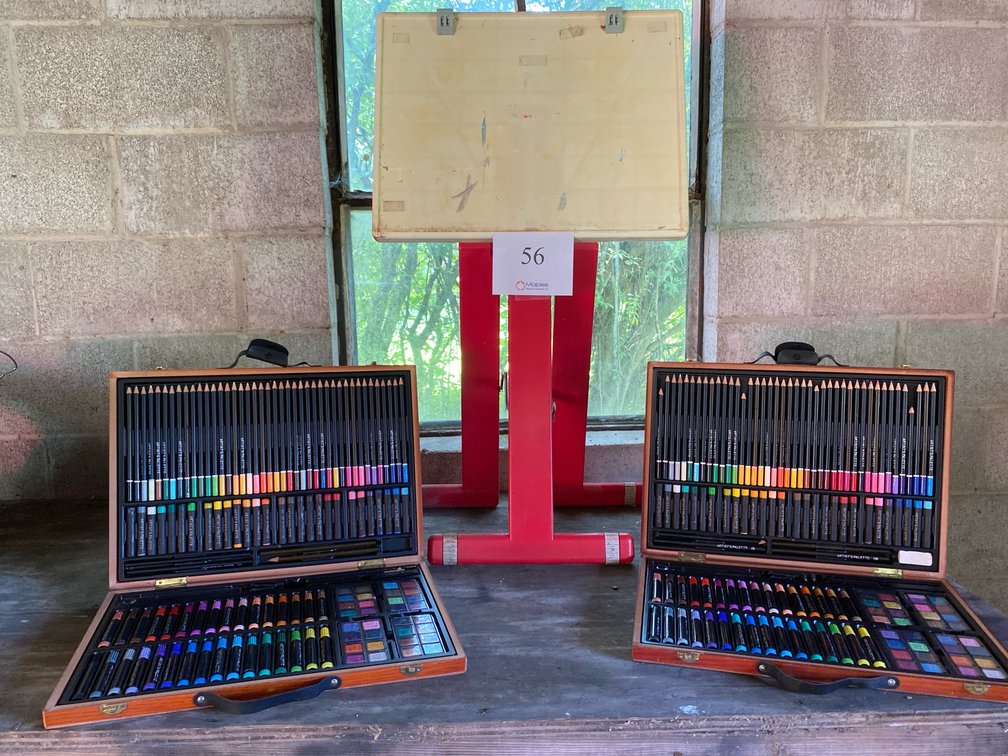 PLASTIC EASEL,  2 MARKER, COLORED PENCIL AND CHALK KITS