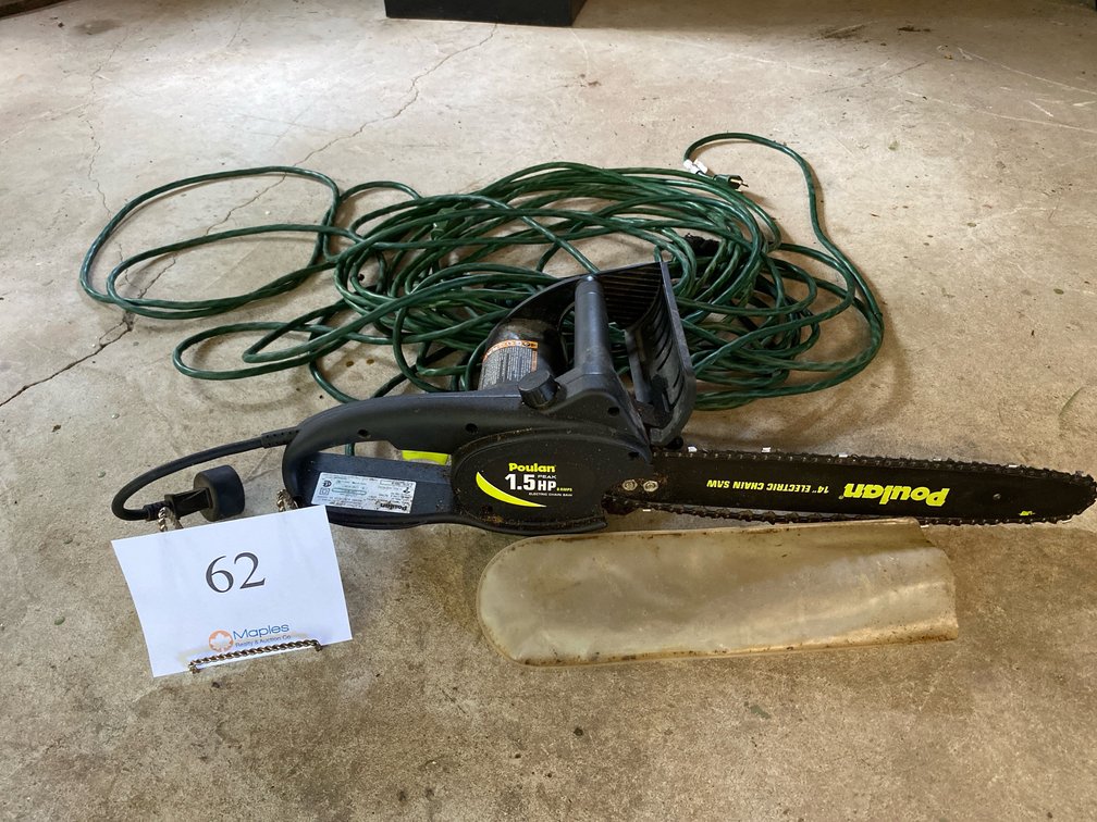 POULAN 1.5 HP ELECTRIC CHAINSAW AND EXTENSION CORD