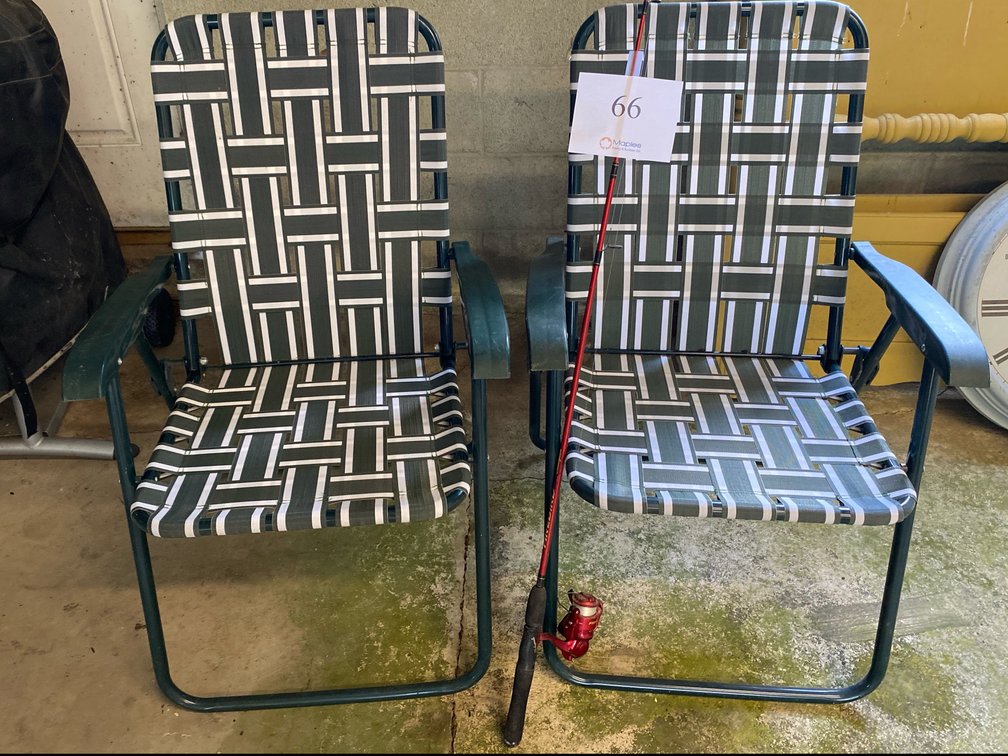 2 FOLDING CHAIRS AND A FIREBIRD SHAKESPEAR FISHING ROD