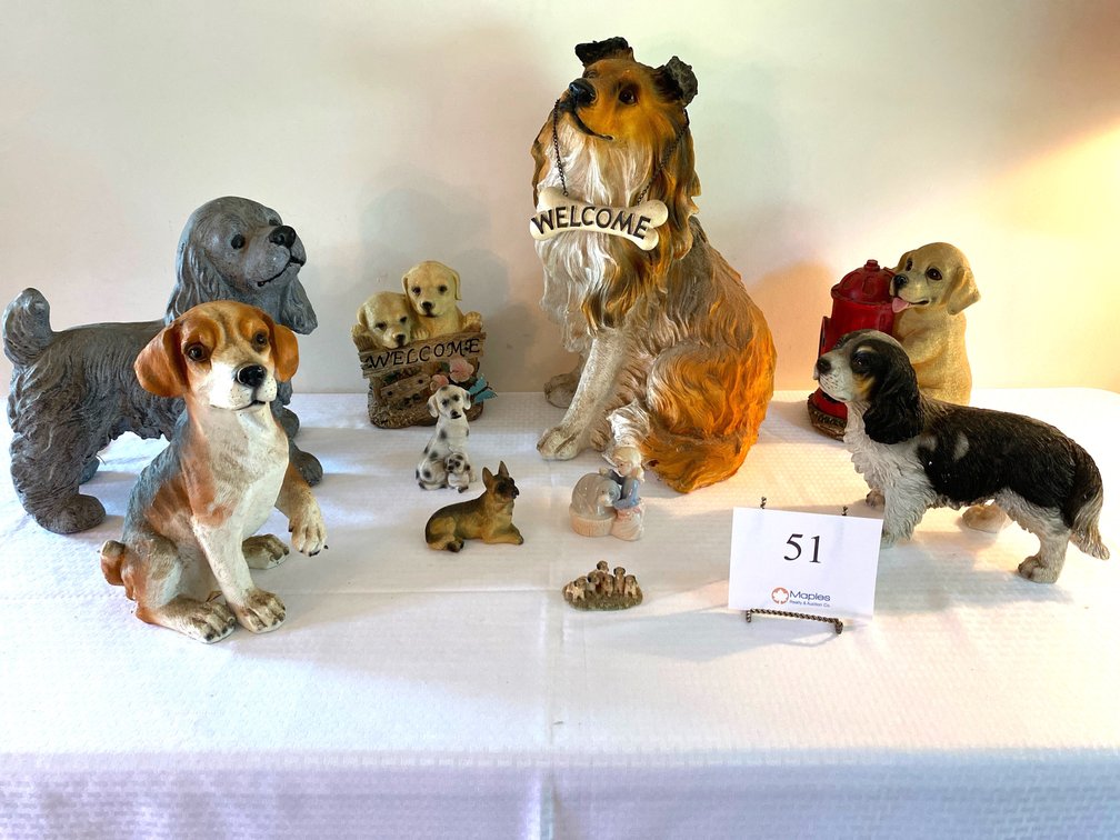 LOT OF DOG STATUES