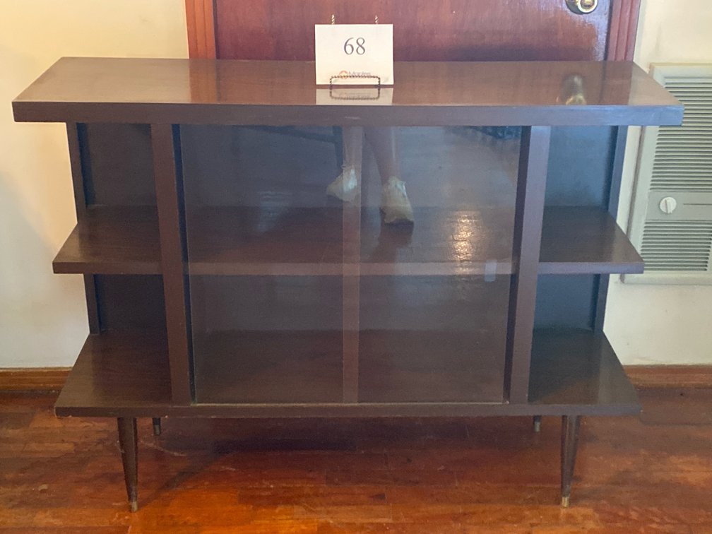 VINTAGE GLASS FRONT CABINET 32.5”Hx 44”Wx13”D