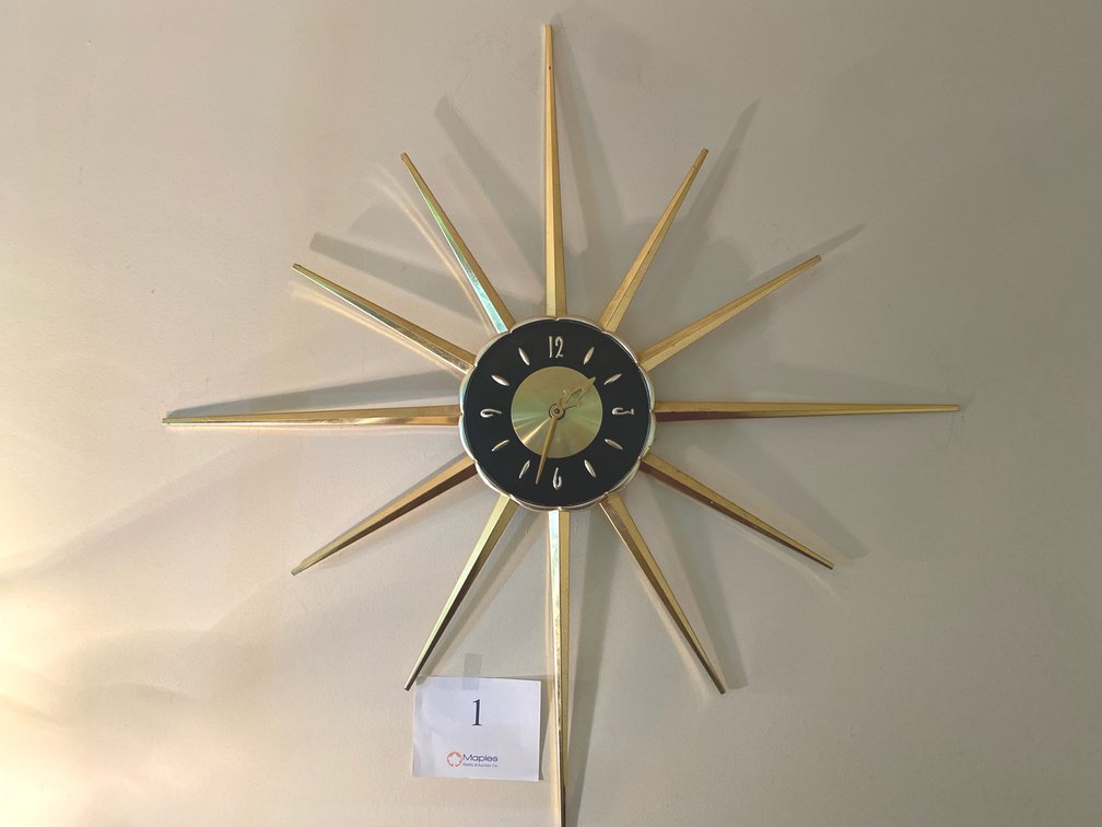 VINTAGE MID CENTURY STARBURST WALL CLOCK 