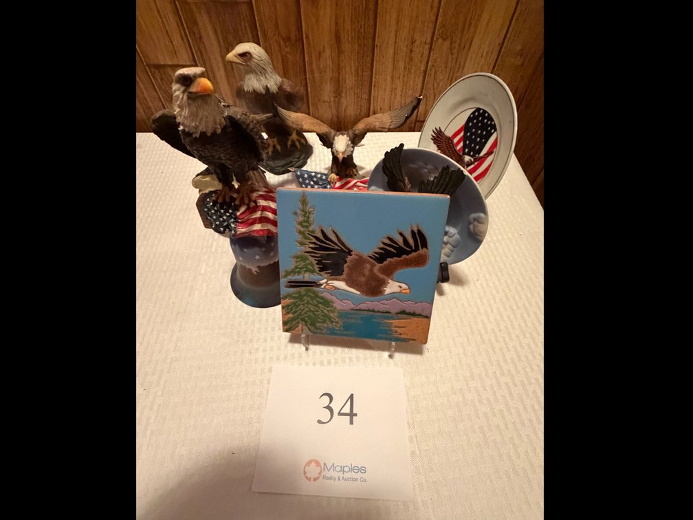 Eagle figurines and plates 