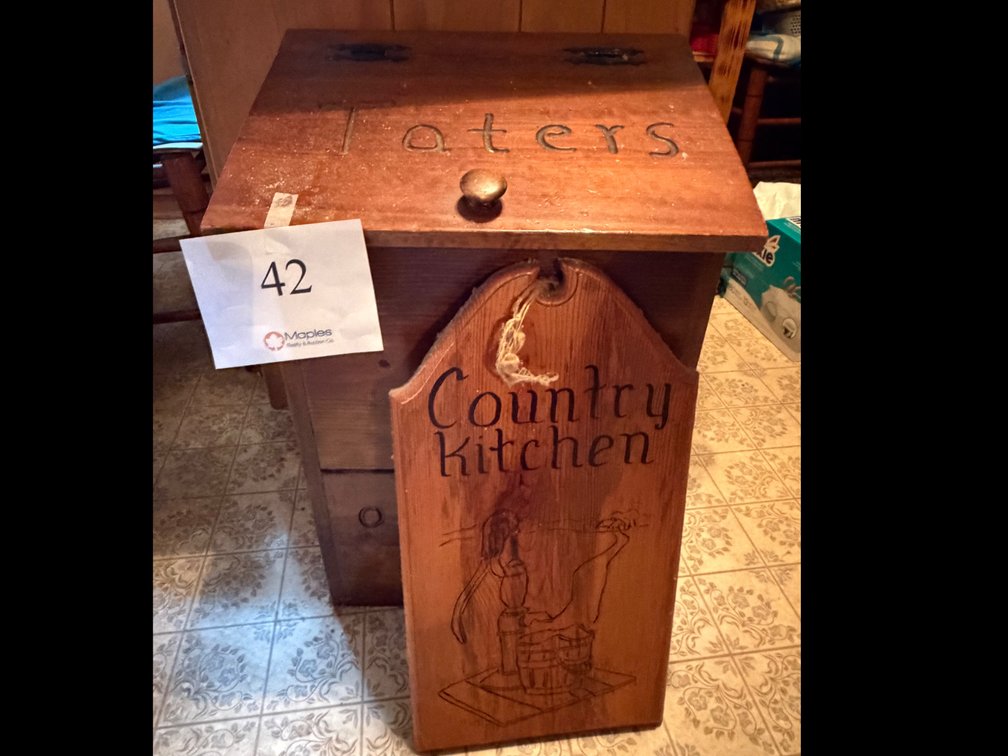Wooden Potato Bin and Decorative piece