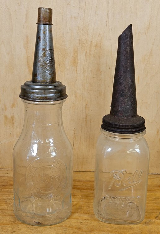 Two Glass Oil Jugs w/ Spouts