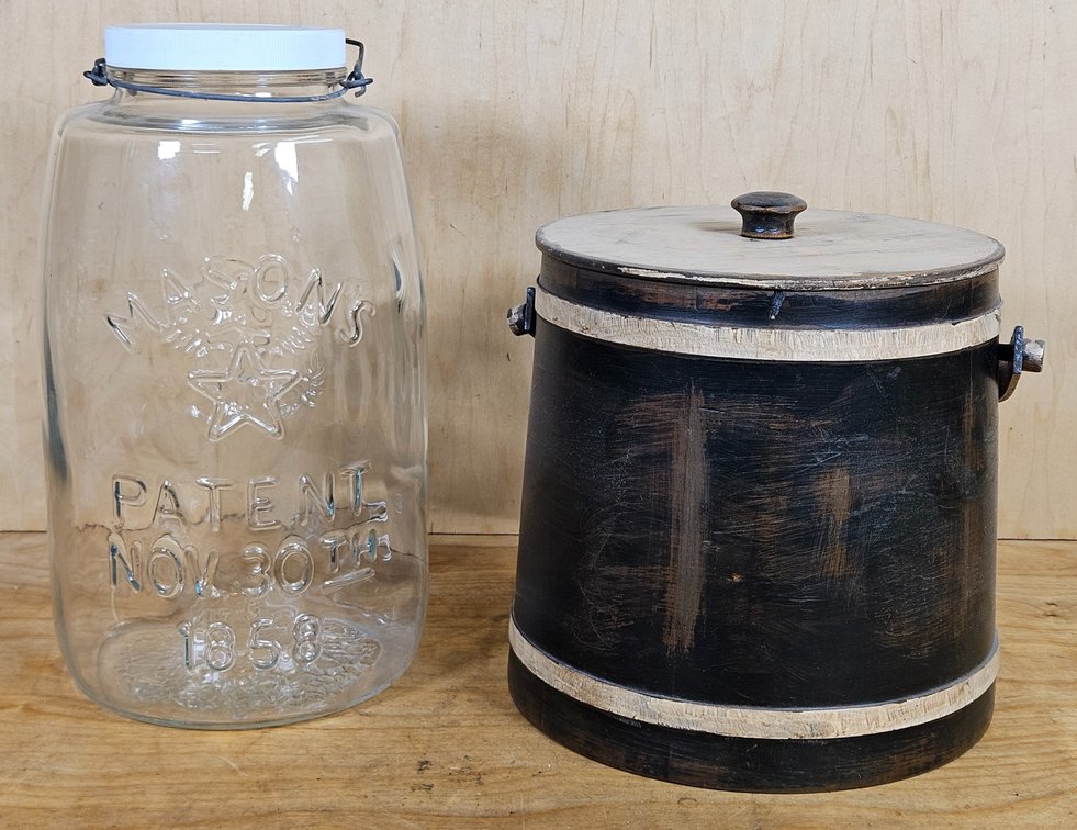 Large Mason Jar and Wooden Bucket