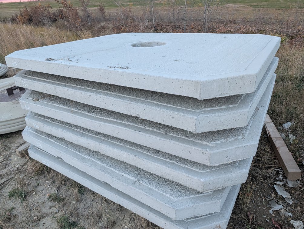 *OFFSITE* (1) Single Precast Concrete Livestock Waterer Pad w/ 14" Hole - 7.5FT x 6.5FT x 4"  - Located at D&M Concrete West Of Lacombe