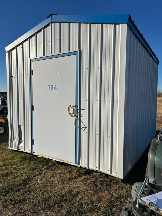 Skidded Metal Clad Shed w/ Steel Mandoor and Shelves, 10'-4" x 12'-3" x 10'-5" High