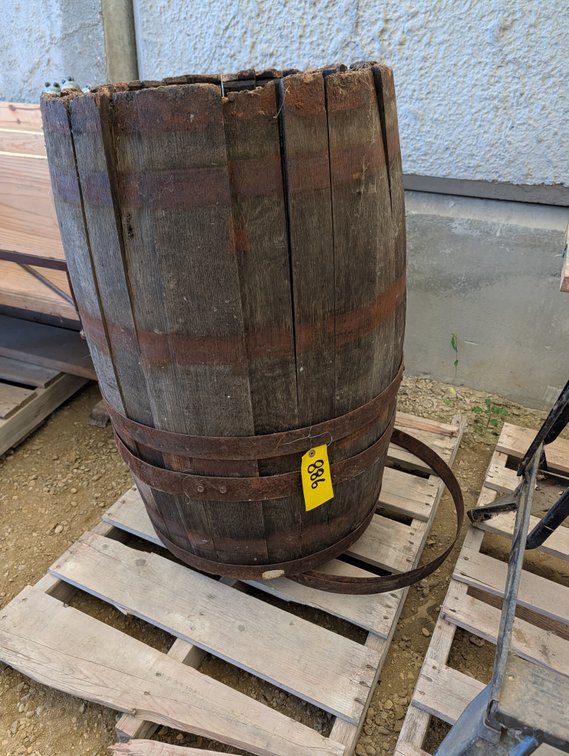 *OFFSITE* Wooden Barrel and Steel Rings  - Located at D&M Concrete West Of Lacombe