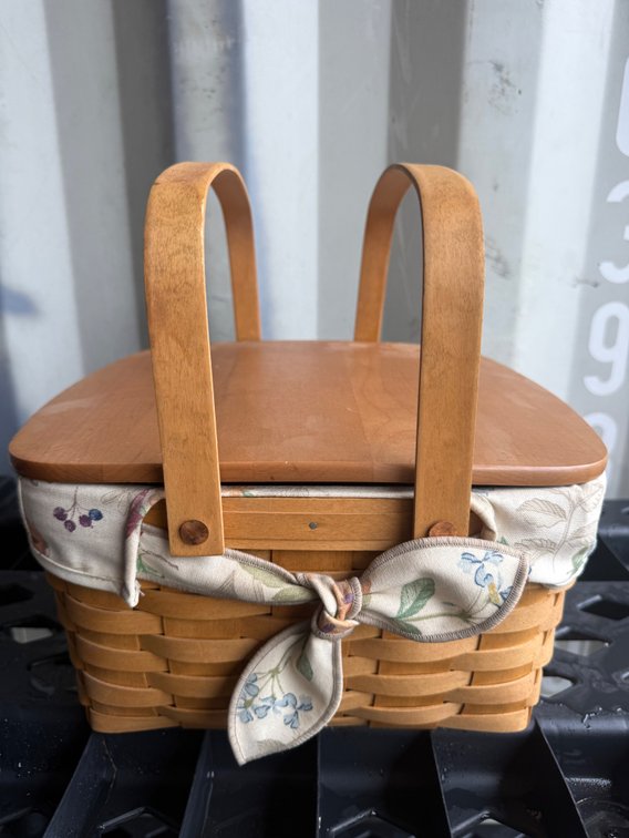 Longaberger Woven Wood Basket with Lid and Liner