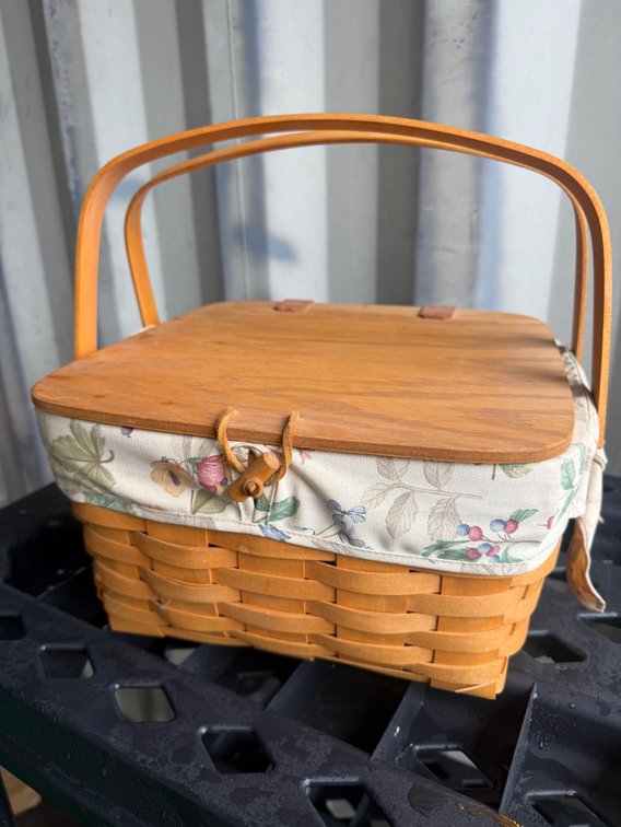 Longaberger Woven Wood Basket with Wood Lid and Liner