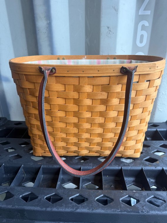 Longaberger Woven Splint Basket Tote with Leather Handles