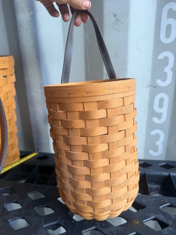 Longaberger Woven Wood Splint Basket with Leather Handle