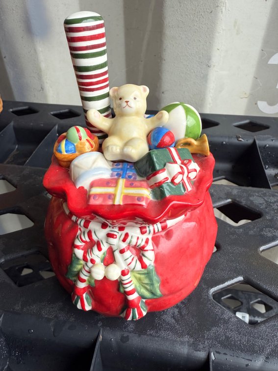 Longaberger Ceramic Christmas Toy Sack Jar with Spreader