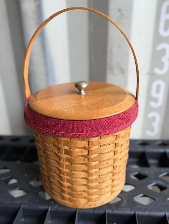Longaberger Woven Basket with Ceramic Insert and Wooden Lid