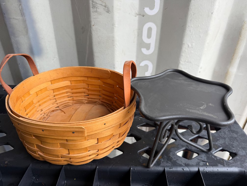 Longaberger Woven Wood Basket and Metal Pedestal Stand