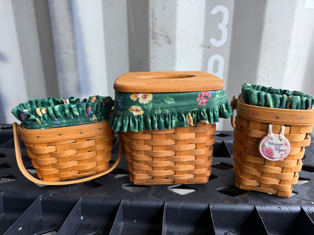Longaberger Woven Wood Splint Baskets with Fabric Liners