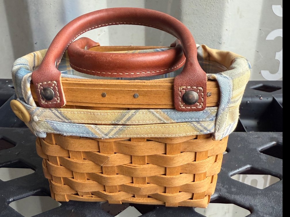 Longaberger Woven Wood Basket with Leather Handles