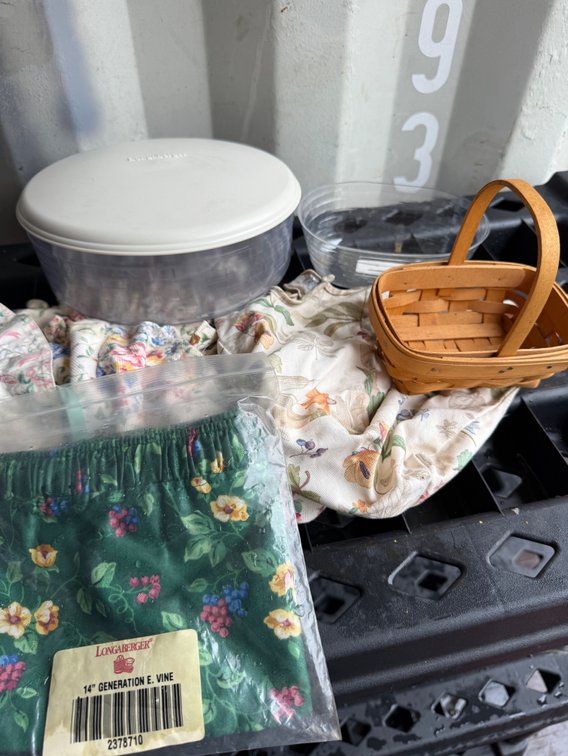 Longaberger Miniature Basket, Plastic Containers, and Fabric Liners