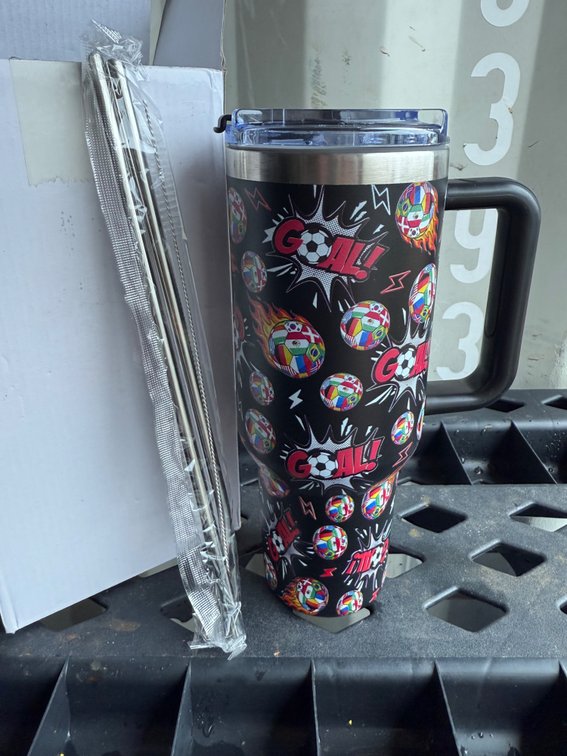 Soccer-Themed Insulated Travel Tumbler with Handle