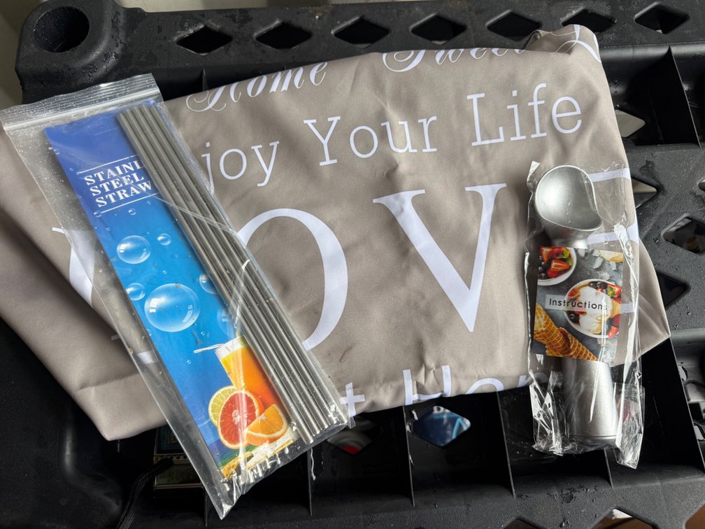 Stainless Steel Straws, Ice Cream Scoop, and Apron