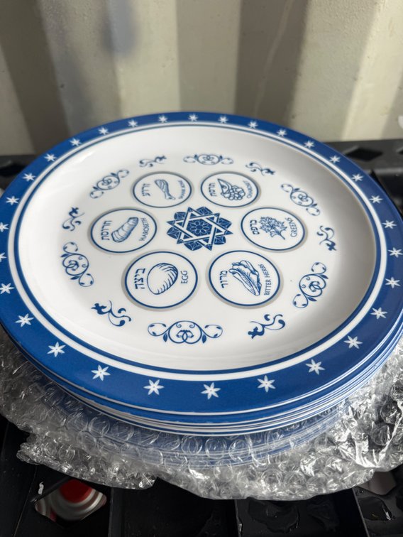 Blue and White Plastic Passover Seder Plates