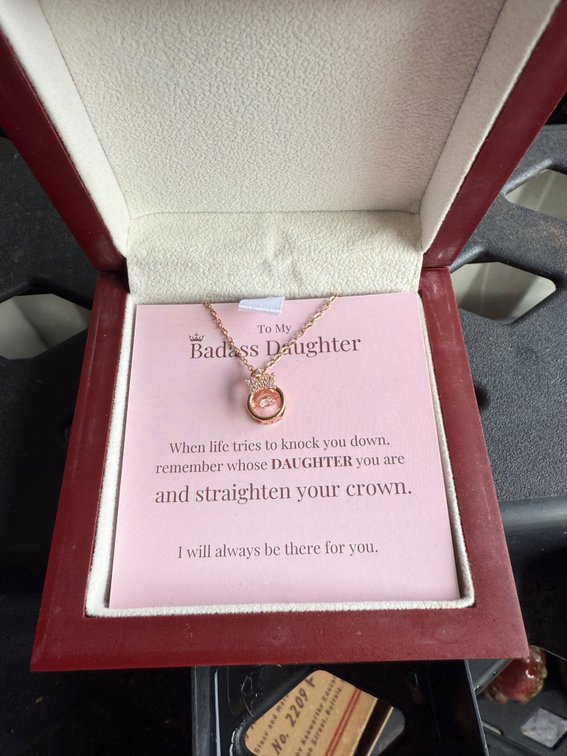 Rose Gold-Tone Crown Pendant Necklace in Wooden Box