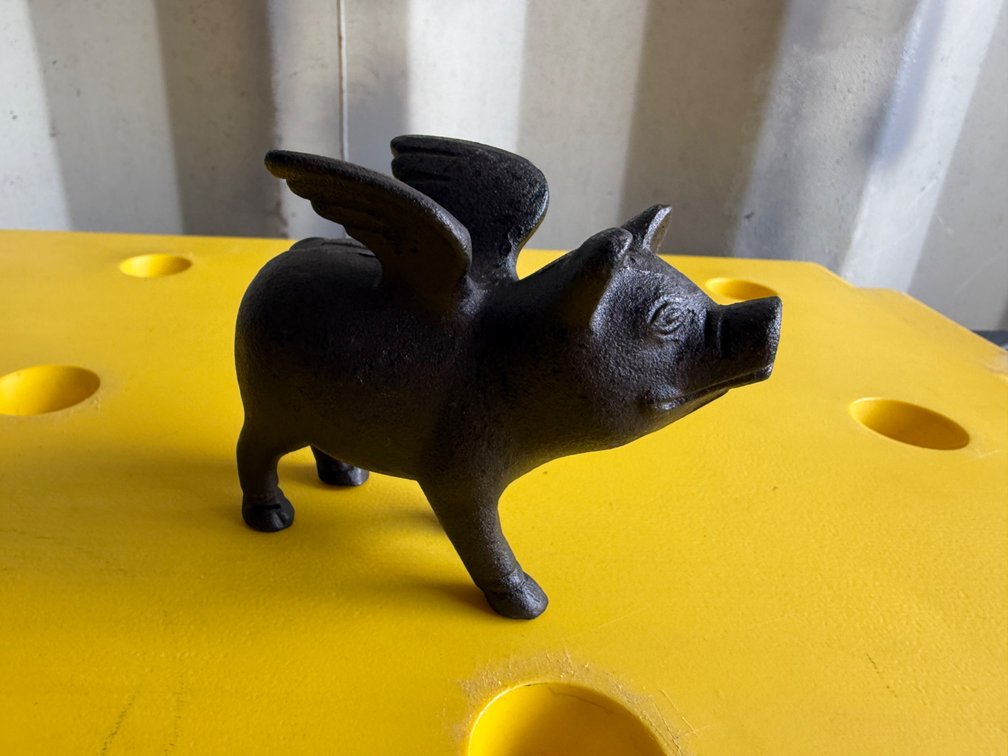 Cast Iron Winged Pig Figurine