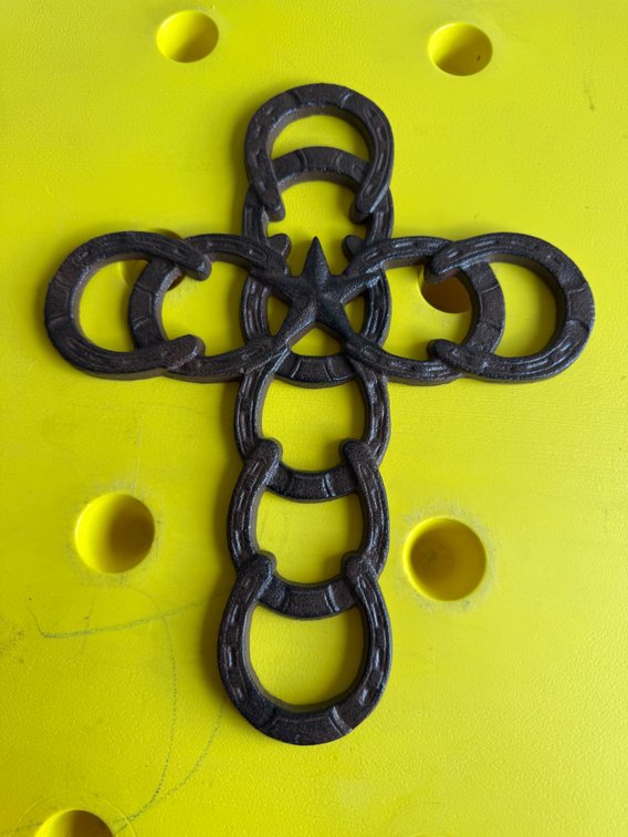 Cast Metal Horseshoe and Star Wall Cross