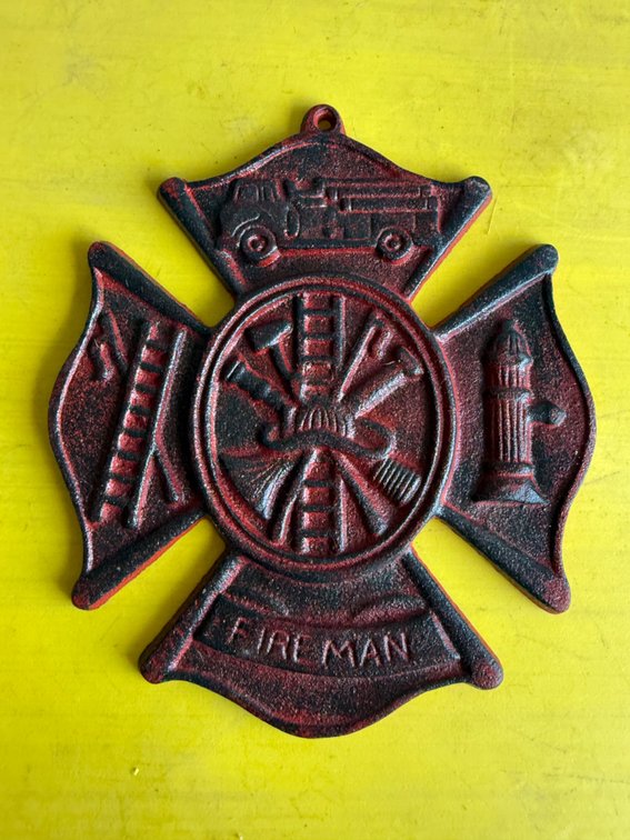 Cast Metal Firefighter Maltese Cross Wall Plaque