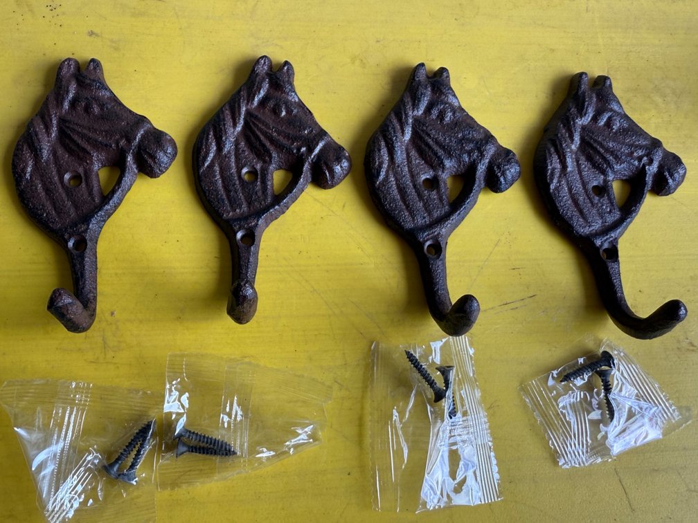 Cast Iron Horse Head and Cat Tail Wall Hooks