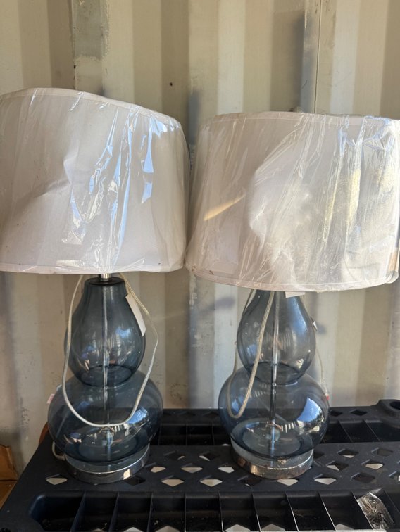 Blue Glass Double-Gourd Table Lamps