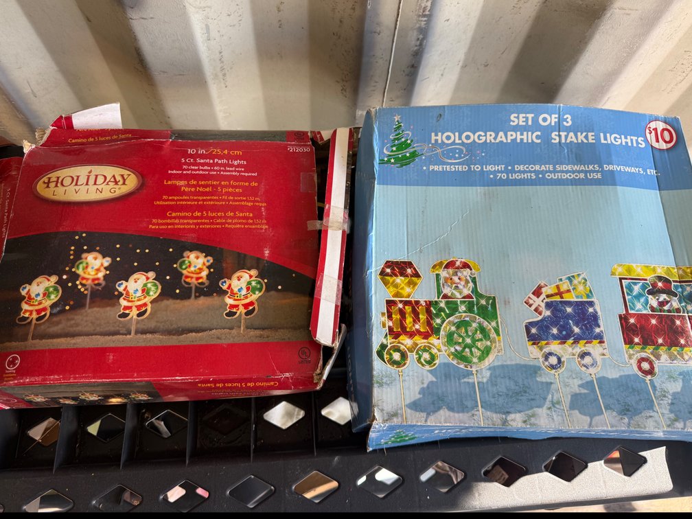 Santa and Holographic Train Pathway Stake Light Sets