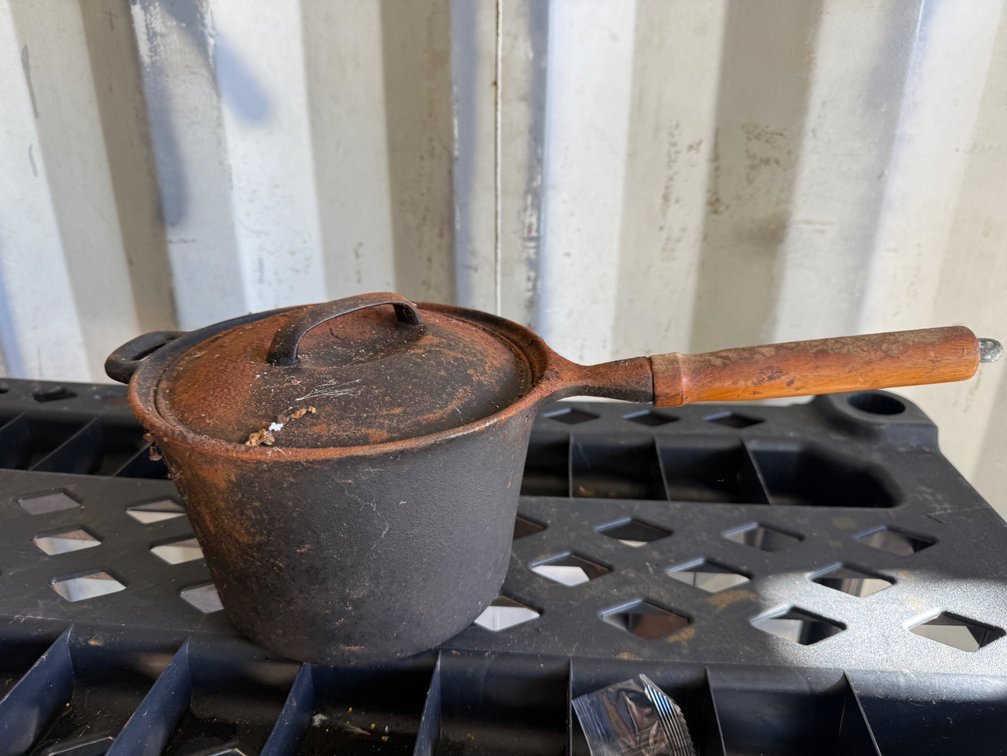 Cast Iron Saucepan with Lid and Wooden Handle