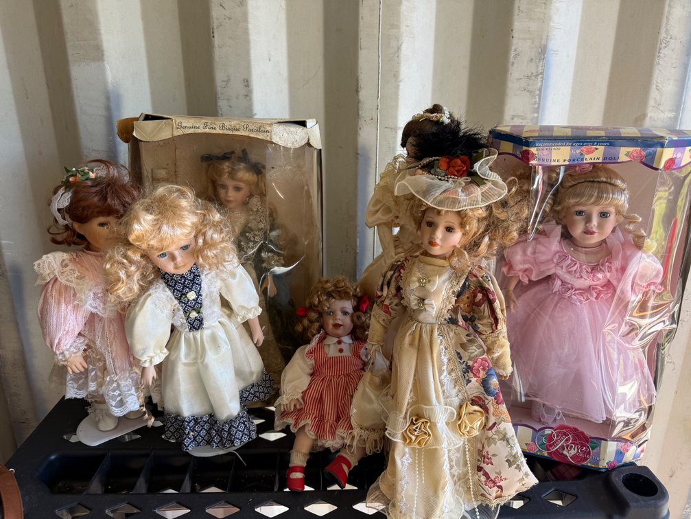 Porcelain and Bisque Dolls in Fabric Dresses