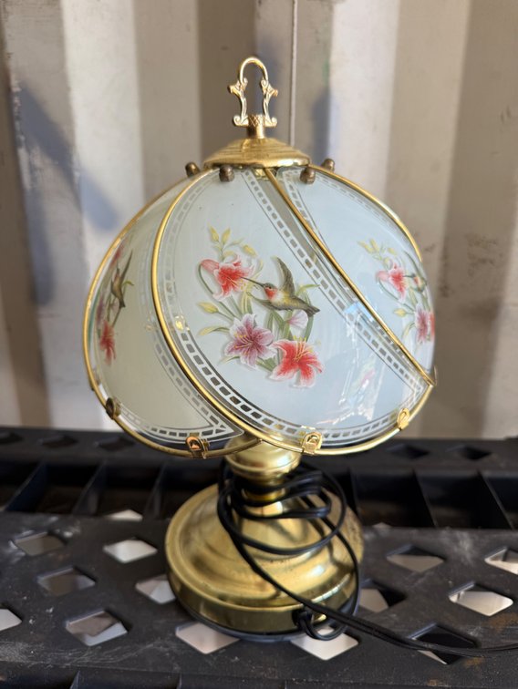Table Lamp with Hummingbird Glass Panel Shade