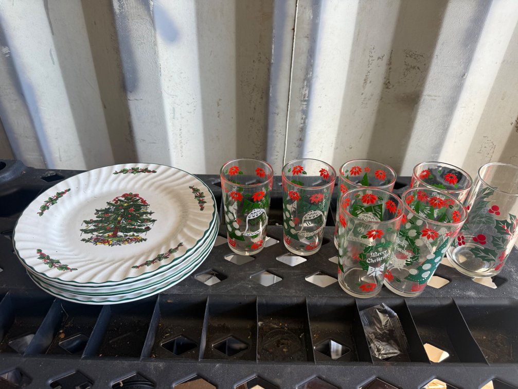 Christmas Ceramic Plates and Glass Tumblers