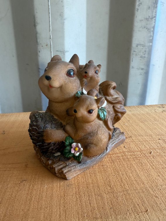 Squirrel Family Figurine on Log Base
