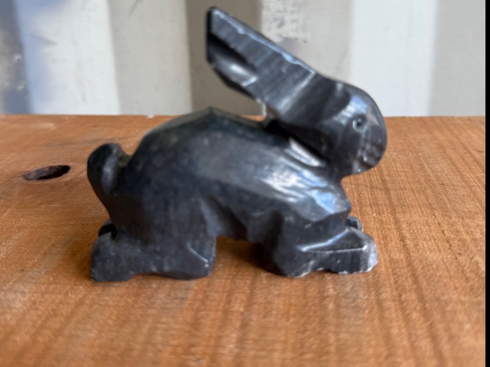Carved Dark Stone Rabbit Figurine