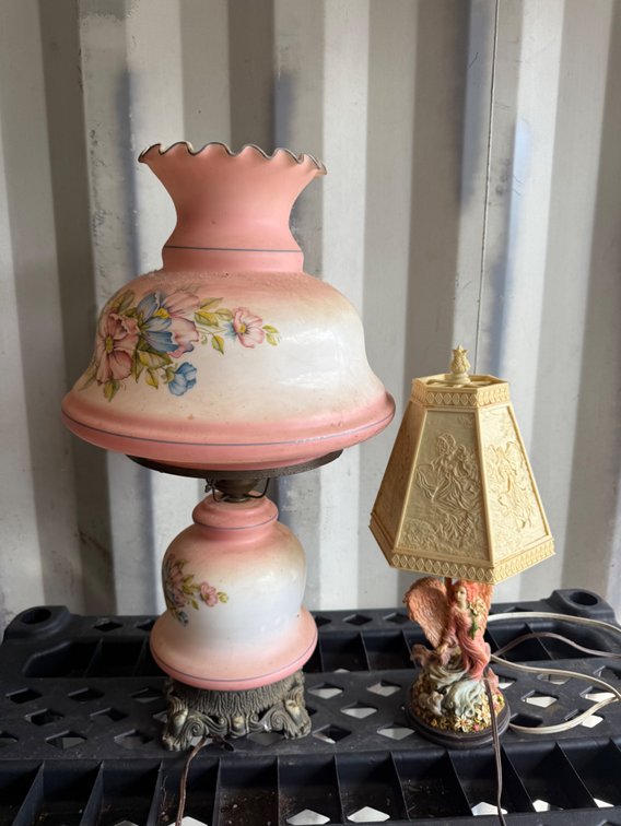 Glass Parlor Lamp and Angel Figurine Accent Lamp